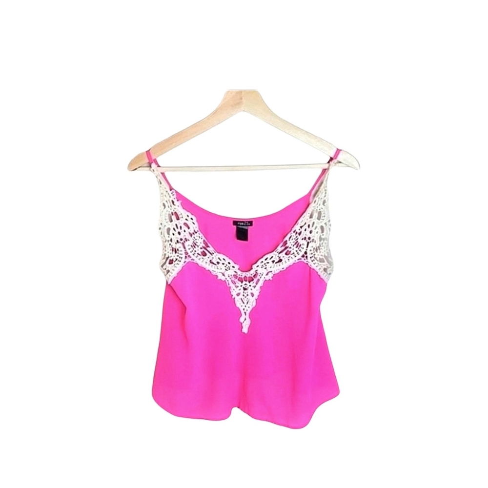 Vintage Rue 21 Fuchsia Pink & Cream Lace Crop Tank Top Y2K Cami Size S